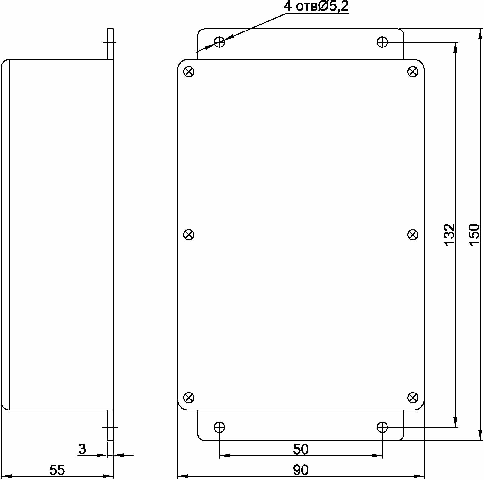 ГАБАРИТНЫЕ И УСТАНОВОЧНЫЕ РАЗМЕРЫ БВТ50-240/30